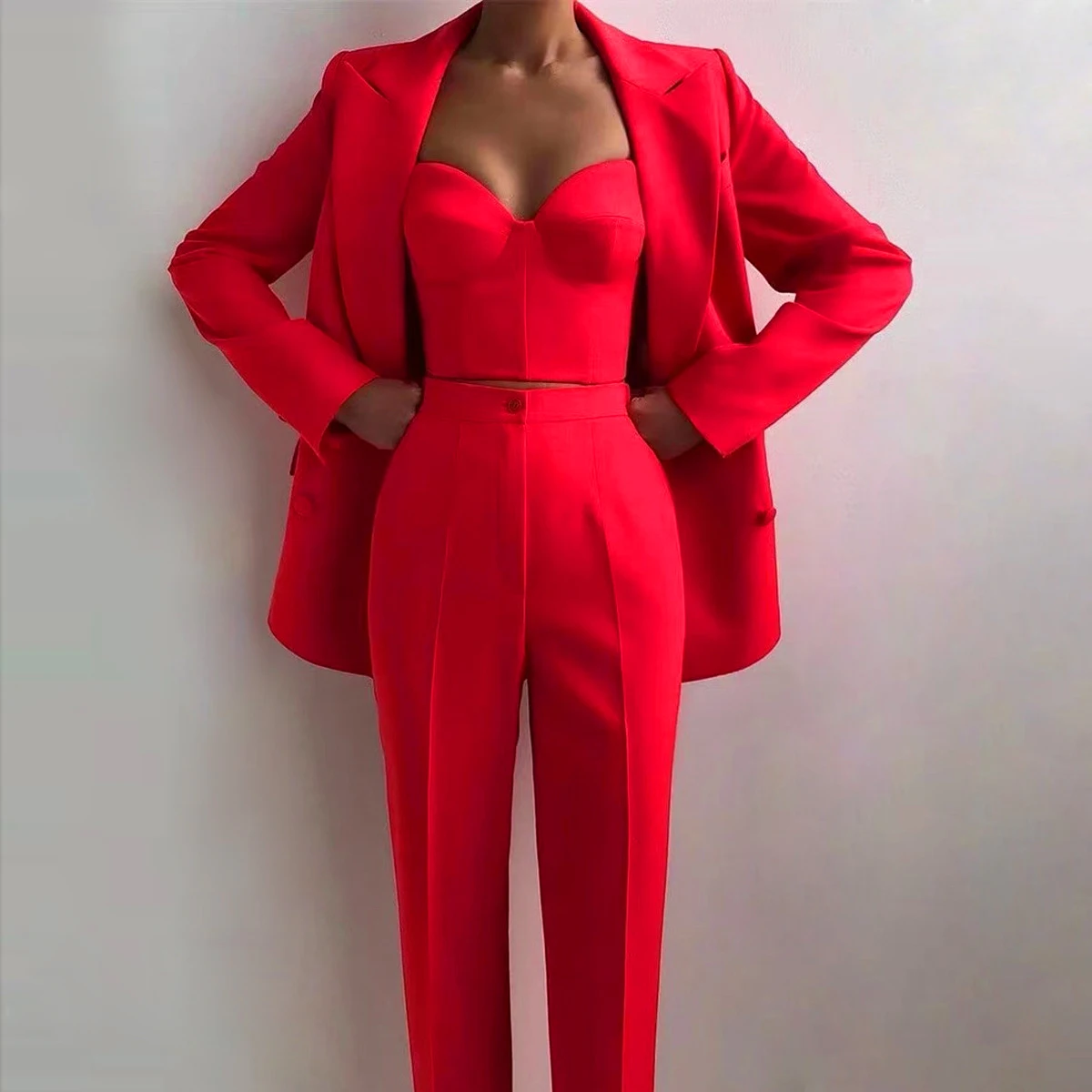 Spot 2024 Autumn Winter New High Quality Temperament Commuter Red Festive Professional Ladies Suit Three-piece Set