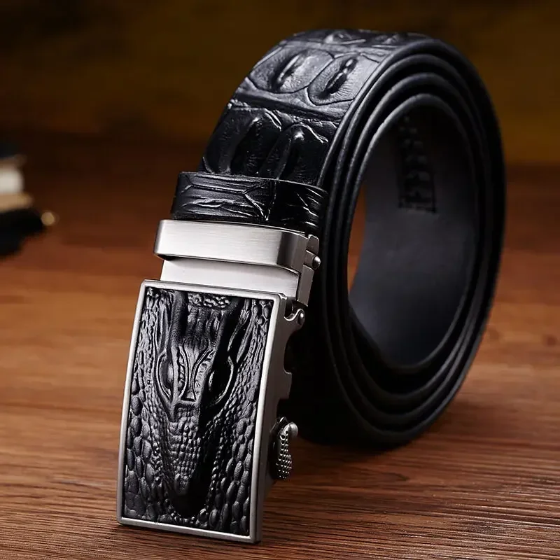 

NEW High Quality Cow Genuine Leather Belt for Men Automatic Buckle Crocodile vintage cintos men Jeans belt luxury wedding belts