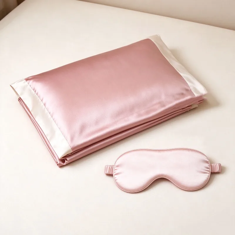 Mulberry Silk Pillowcase Eye Mask Set 40 Momme Pillowcase 22 Momme Sleep Mask with Contrast Trim Soft Smooth Set Gift for Her