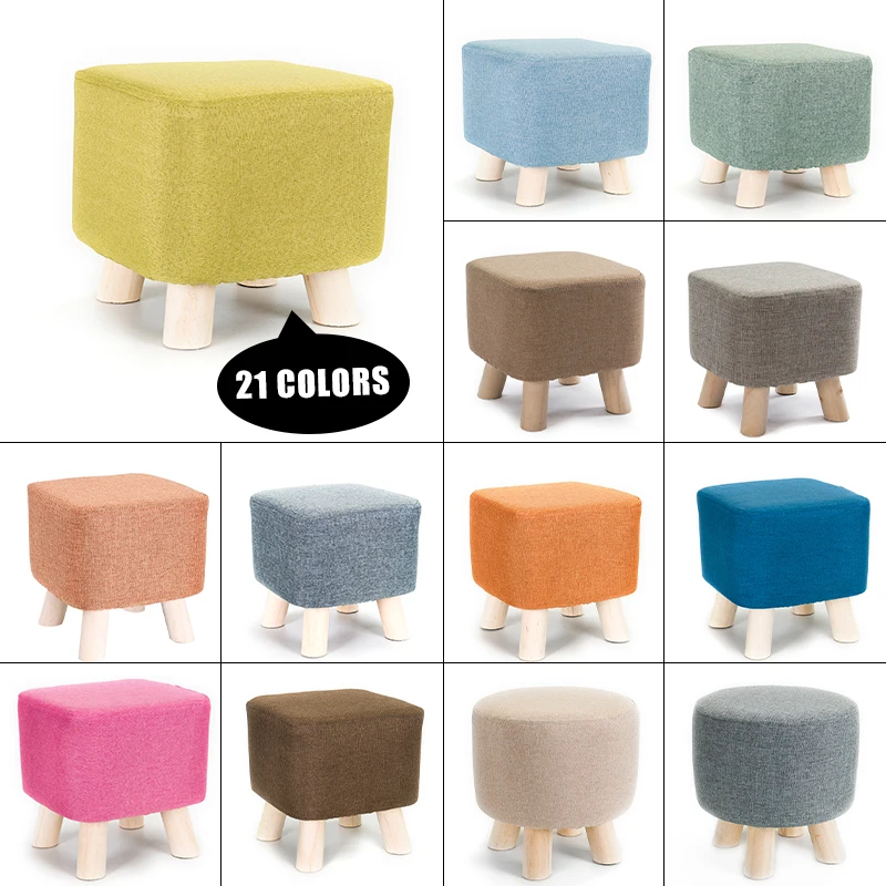 Elastic Footstool Cover Cotton Linen Stretch Sofa Protector Ottoman Slipcover Washable Ottoman Pouffe Foot Rest Stool Covers