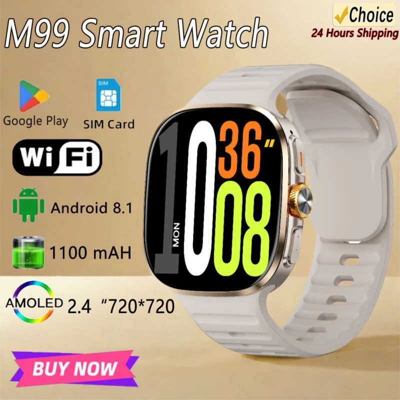 New M99 4G/5G Full Network Smartwatch 2.4 Inch AMOLED Screen 1200W HD Camera GPS WIFI AI Smart Watch For Men Women