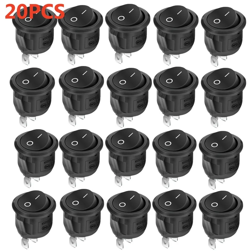 50/10 stuks Rocker Switch Zwart Aan/Uit 2-pins Mini Ronde Schakelaar 3A 250V 6A 125V 15MM Ronde Schakelaars voor Camper Auto Vrachtwagen Boot