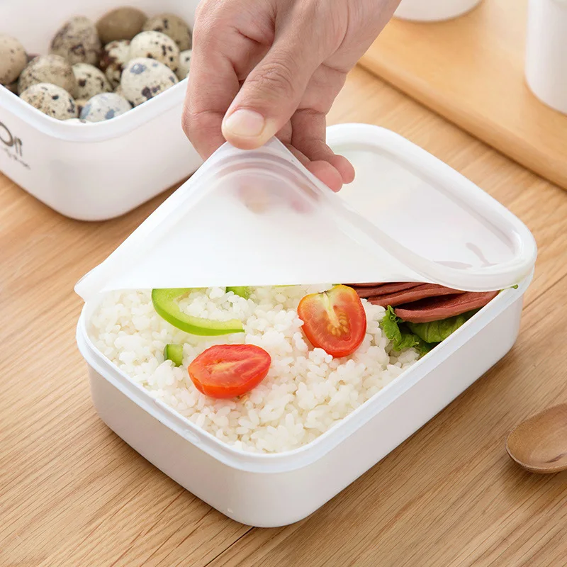 

White Rectangular Student Lunch Box Food Grade Plastic Refrigerator Preservation Box Durable Insulated Food Storage Box