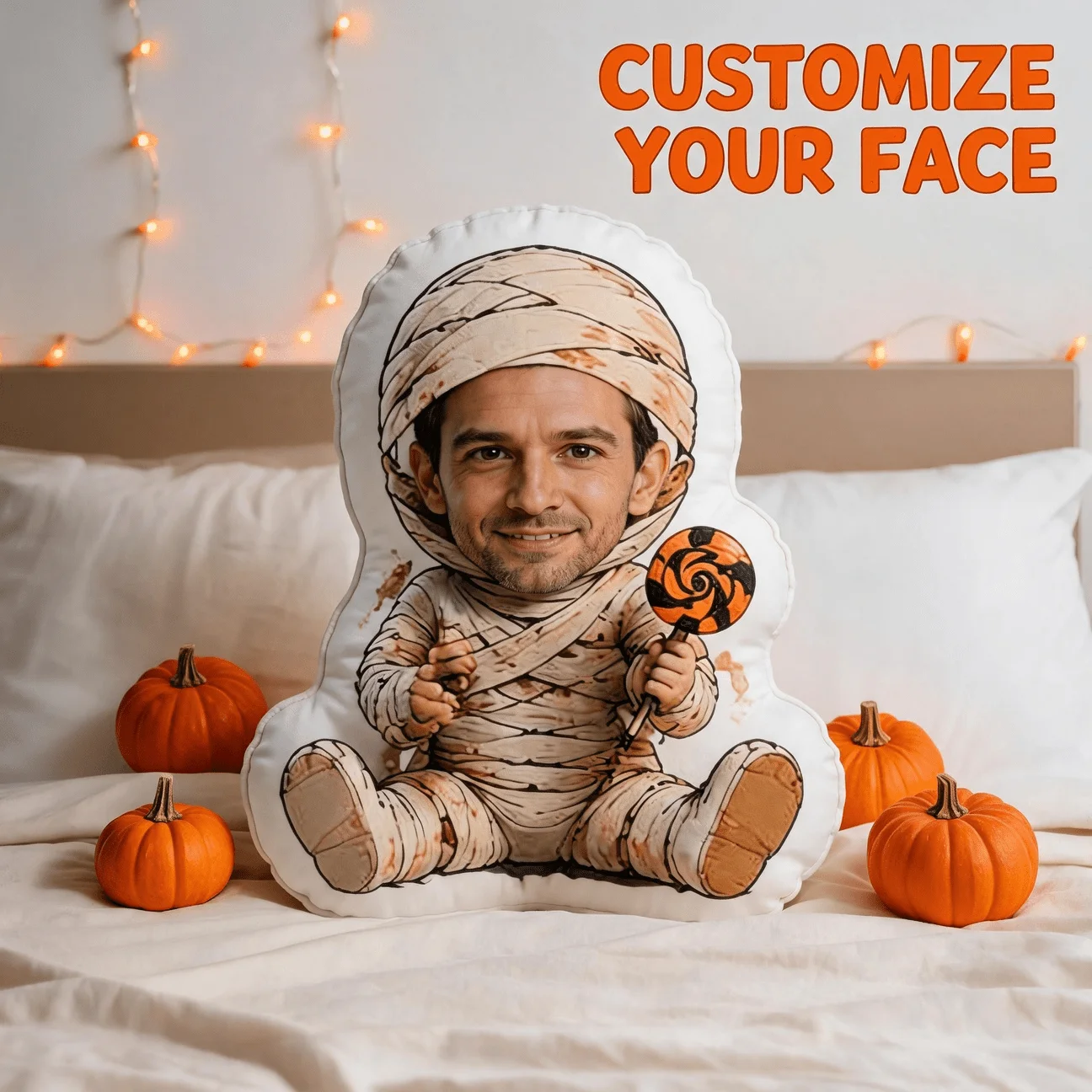 Personalized photo styling pillow - customizable mummy costume pillow, using your own photos, suitable for sofa and bed decorati