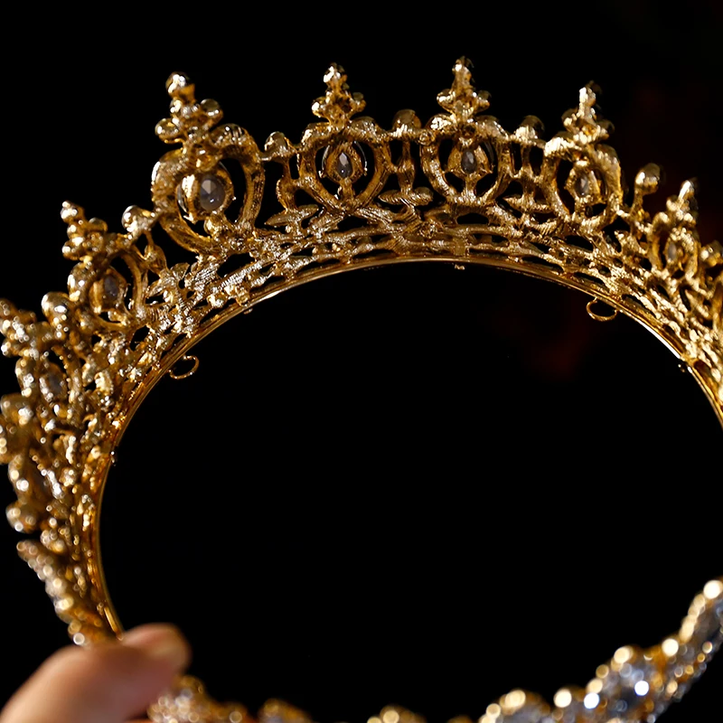 Baroque Rhinestone Wedding Crowns Crystal Zirconia Bridal Hair Accessories Women Tiara Headband Bride Queen Diadem Headwear