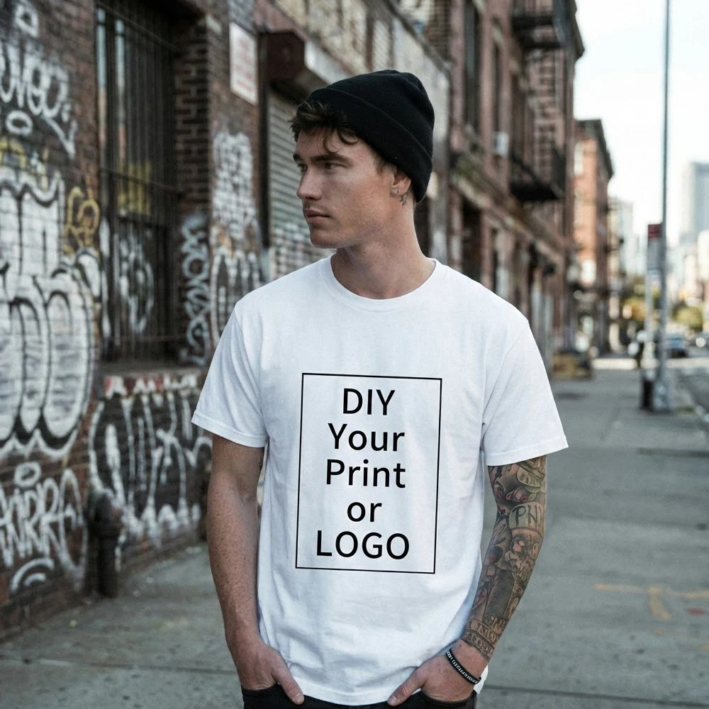 

Men's DIY Customized Pure Cotton T-Shirt Personalized with your own logo/design printing Casual Loose Short-Sleeve Crew Neck Top