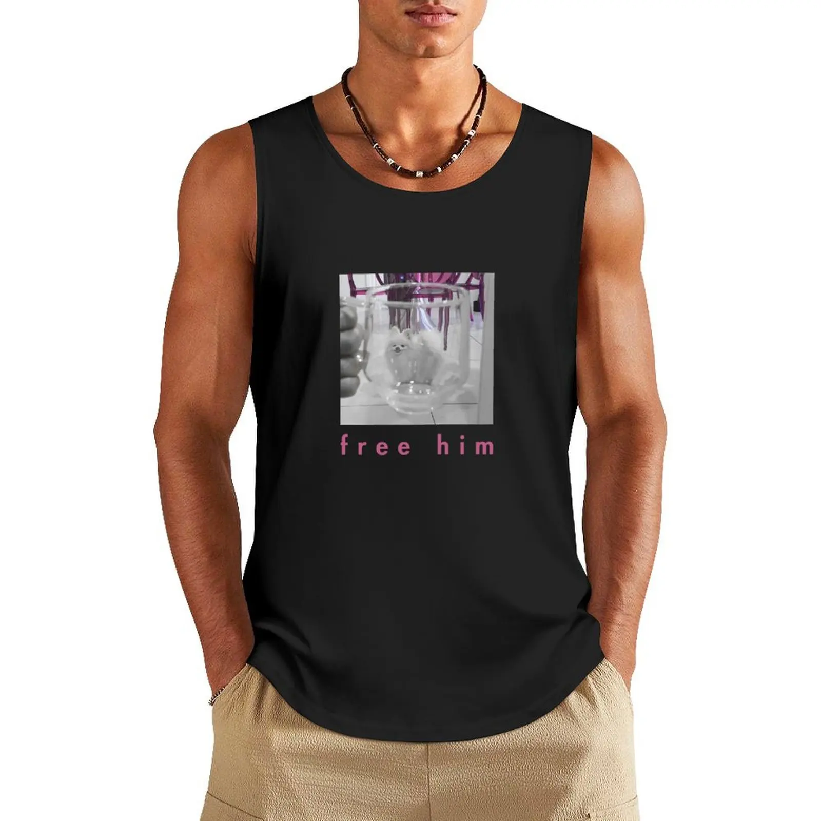 

White Dog in Glass Prison Tank Top Men's singlets Vest male