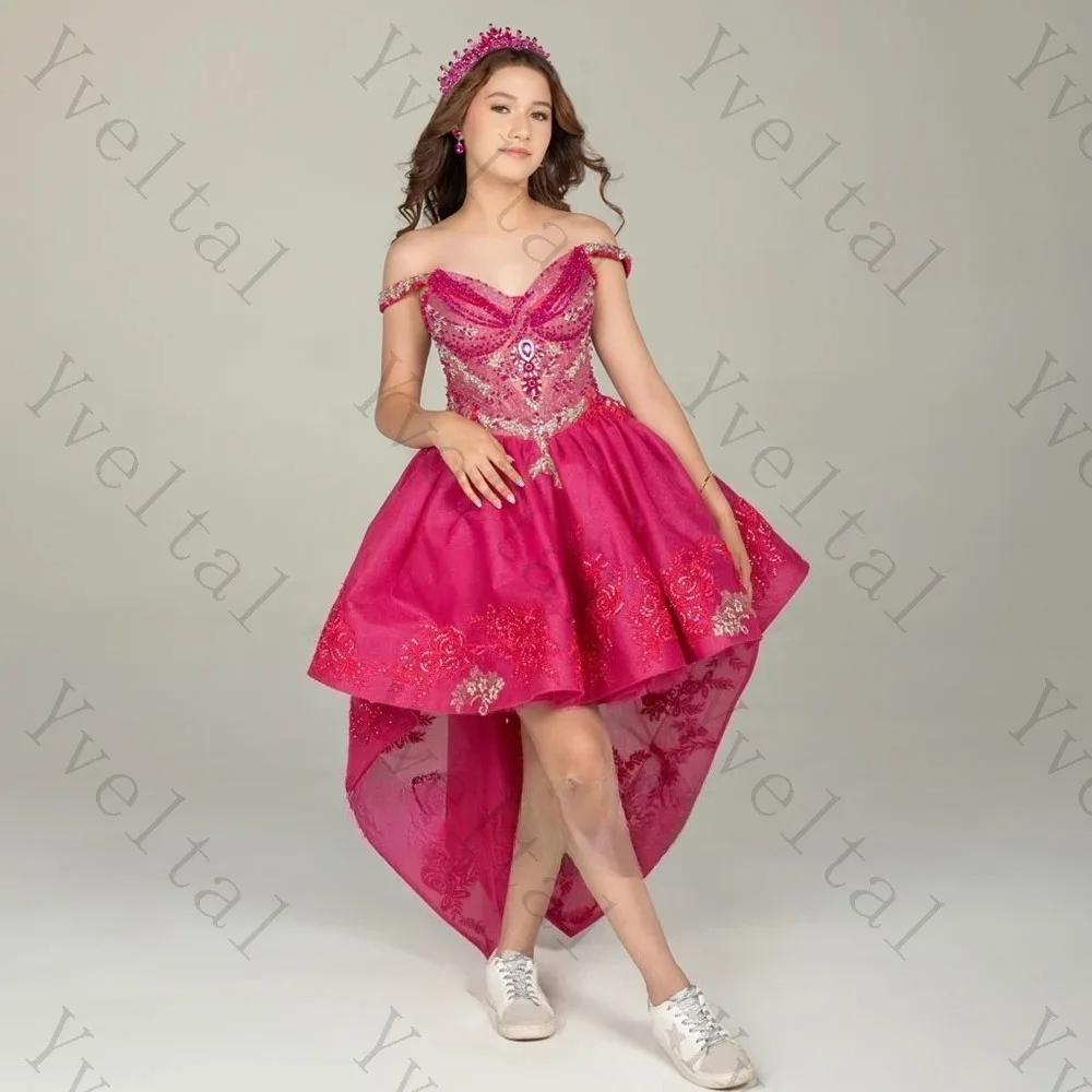 Customized Graceful Temperament Sparkling Luxurious High-Low Mini Pink Quinceanera Dresses Exquisite Sequin Boat Neck Gown