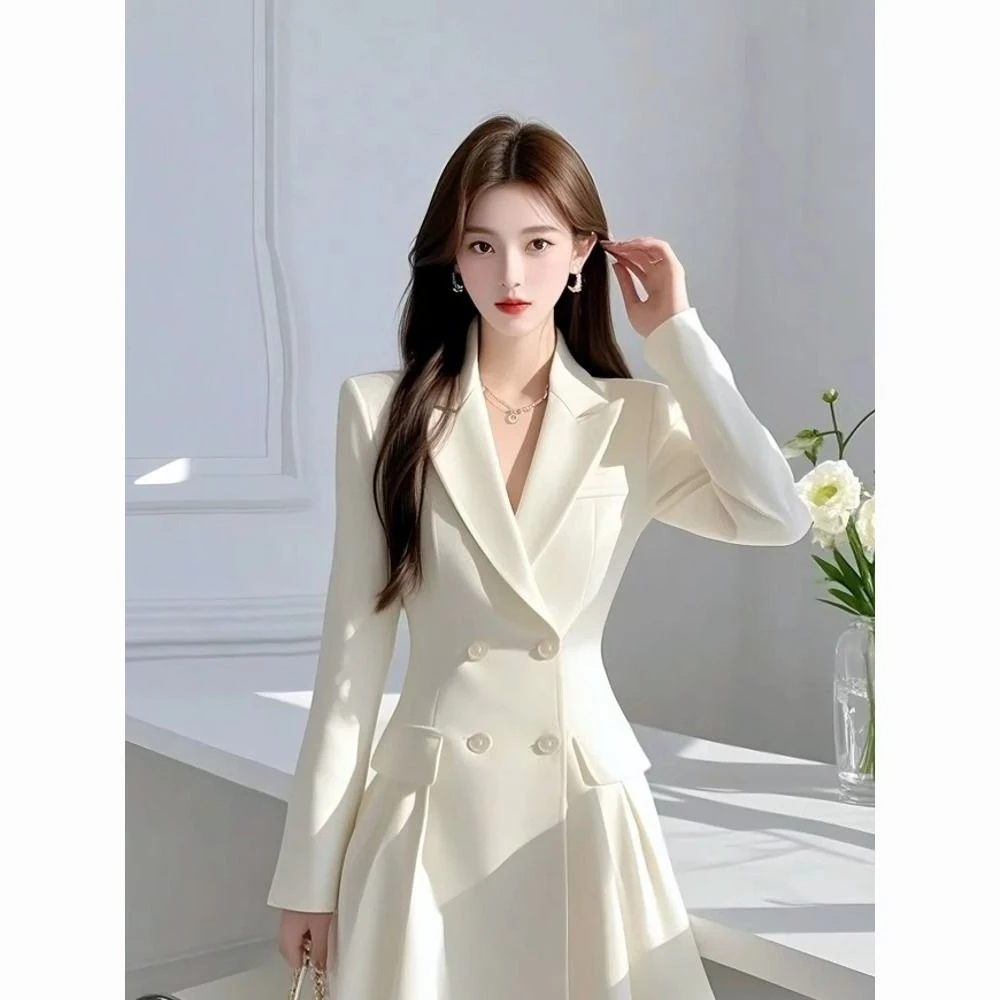 2025 봄 블레이저 드레스 - 여성용 벨트 허리 숏 오피스 드레스, 우아한 프로페셔널 미니 드레스, 트렌디한 라펠 드레스