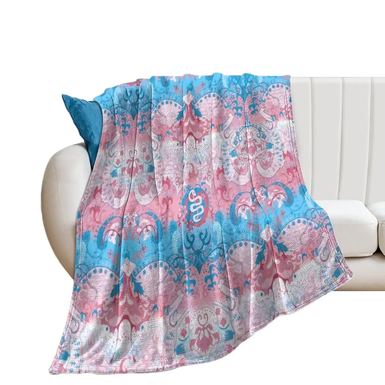 

Transgender Dragon Damask -- Trans Pride Flag Colors Throw Blanket Moving Sofas Travel Blankets