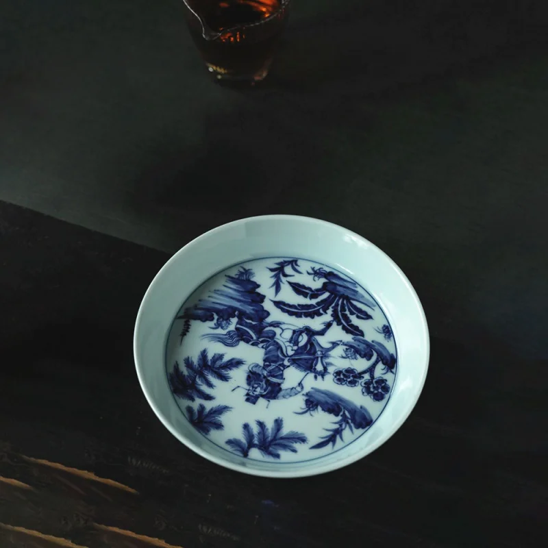 Mr. Qing, Firewood, Blue and White, Ghost Valley, Blue and White Character Pot, Ceramic, Jingdezhen, Ceramic Handmade Tea Tray T