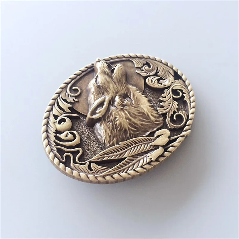 New Antique Bronze Plated Wolf Wildlife Western Oval Belt Buckle also Stock in US BUCKLE-WT013AB Free Shipping