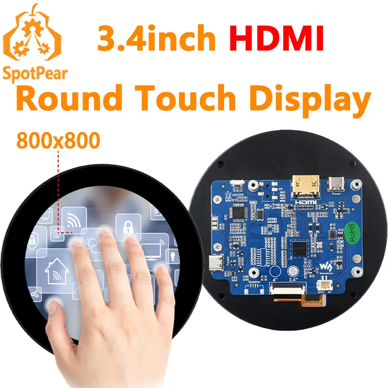 

3.4inch Round LCD HDMI Capacitive Touchscreen Display 800x800 For Raspberry Pi / Jetson Nano /mini PC