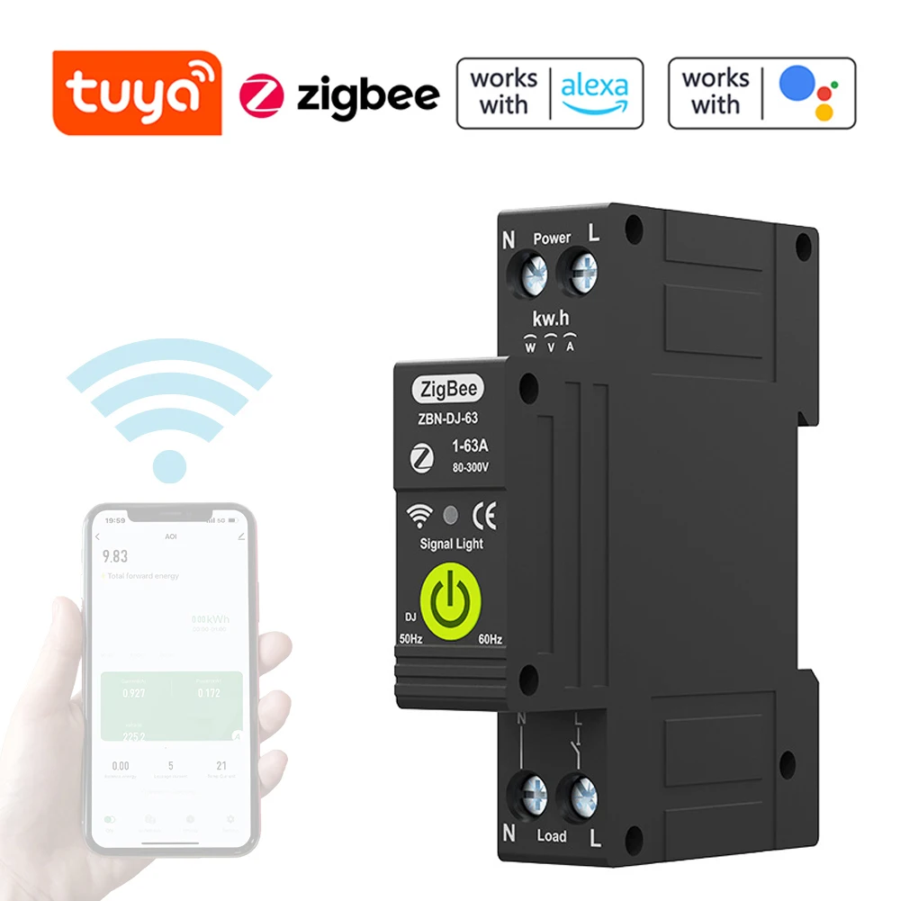 Tuya Zigbee 1P Intelligent Circuit Breaker Timing Photovoltaic Bidirectional Metering Energy Meter Automatic Reclosing Protector