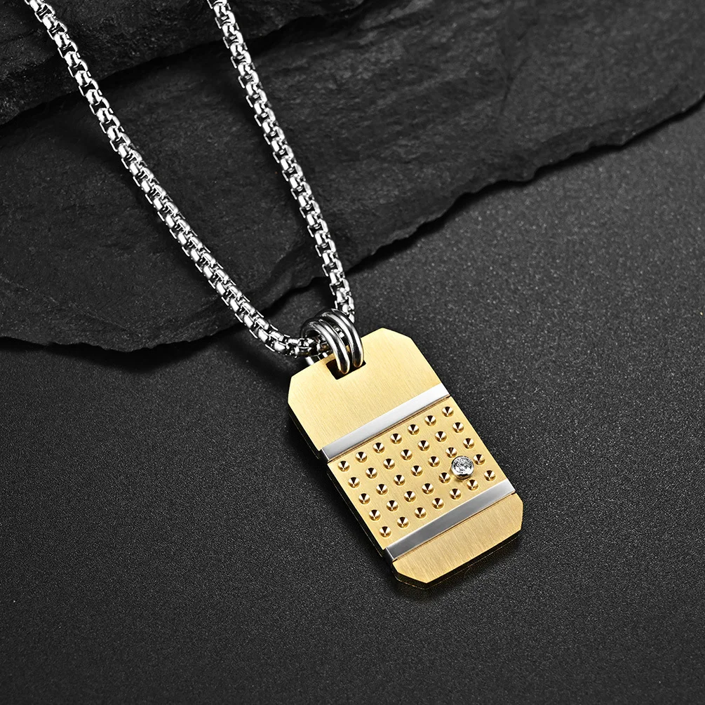 Punk Titanium Steel Dog Tag Pendant Charm Link Chain Necklace for Men Black Gold Color Hip Hop Steel Necklace