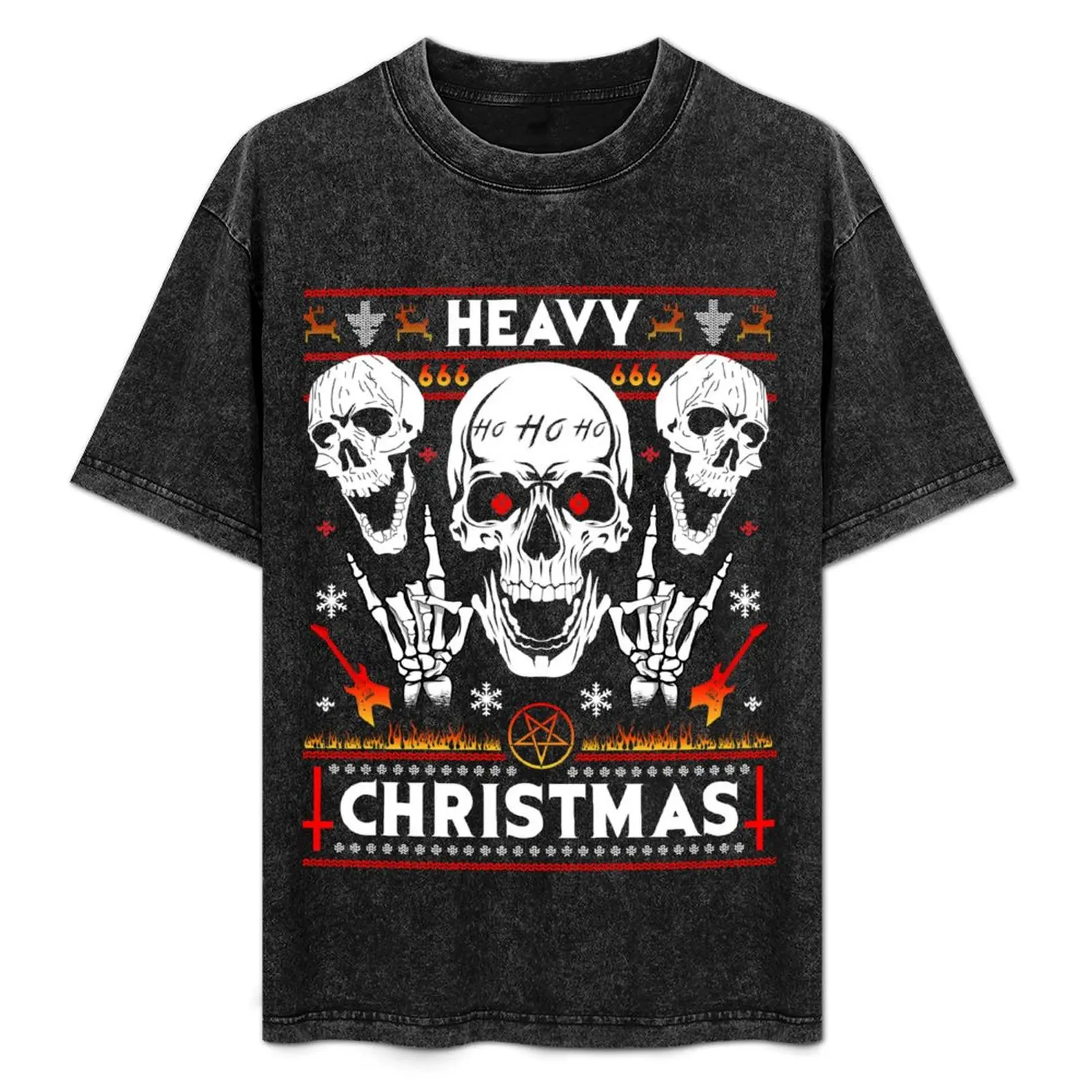 

HEAVY CHRISTMAS - Ugly Xmas Sweater - HEAVY DEATH BLACK METAL Rocker Rock Horns T-Shirt Festival Party Tee Top