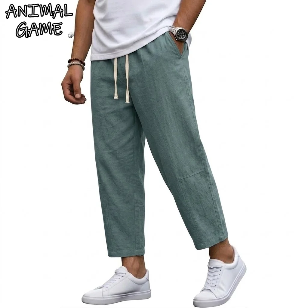 

Linen Cotton Pants Summer Men Baggy Loose Harem Gym Work Straight Lightweight Sweatpants