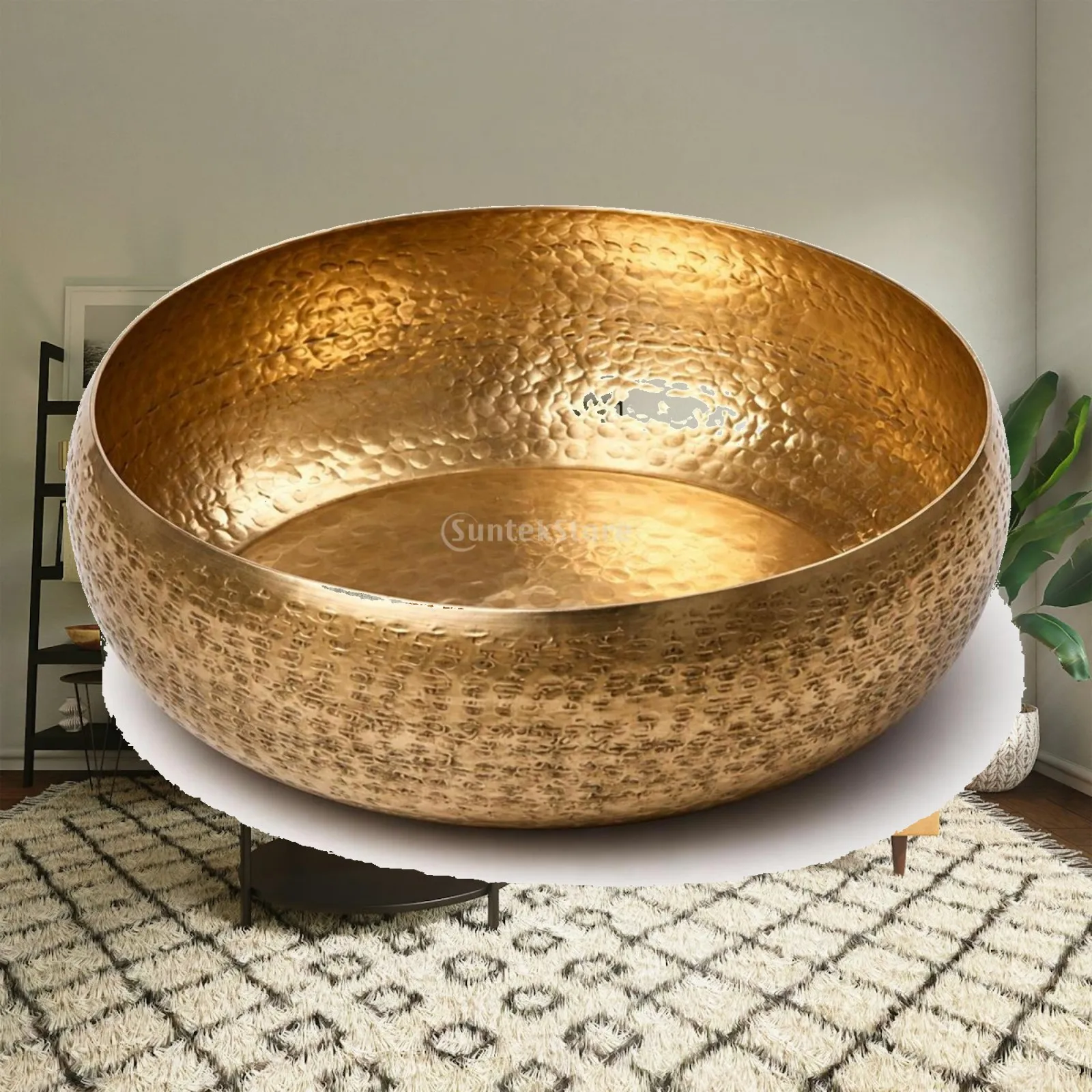 Hammered Metal Bowl Textured Bowl with Hammered Finish Shallow Reflective for Tabletop, Entry Table