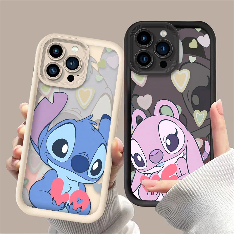 Disney Stitch Angel Love Soft Silicone Phone Case For iPhone 15 14 13 12 11 Pro Max X XS XR 7 8 Plus SE 2020 Shockproof Cover