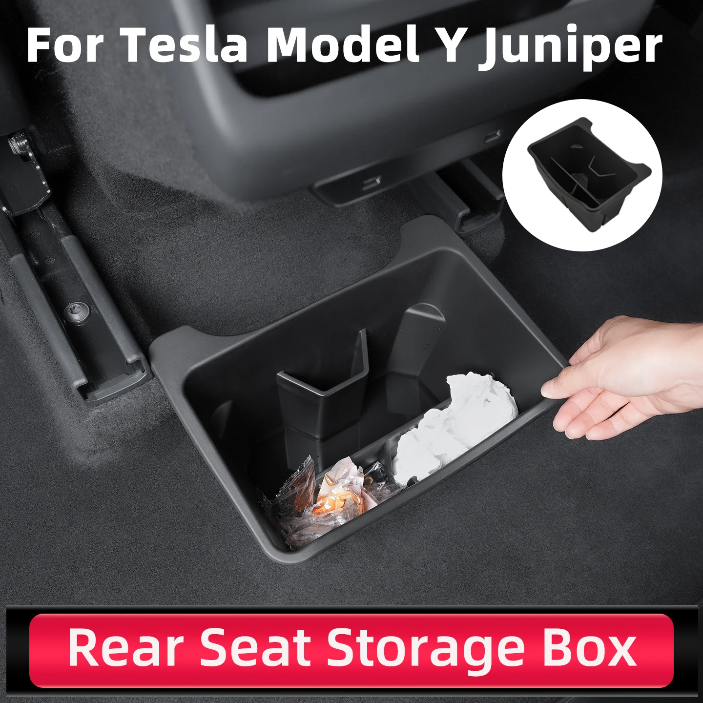 Rear Seat Storage Box For Tesla Model Y Juniper 2020~2026 Organizer Center Console Bins Backseat Trash Can Garbage Accessories