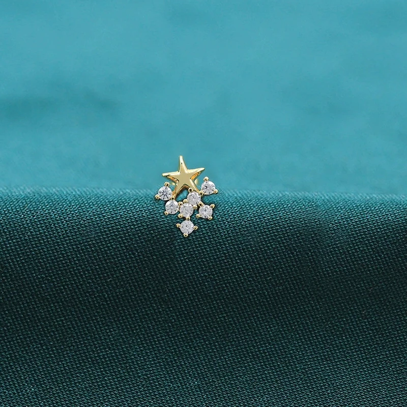 Simple Shiny Round Zircon Small Star Ear Cartilage Piercing Earring Gold Color Steel Helix Screw Bar Stud Cuff Jewelry 1 PCS