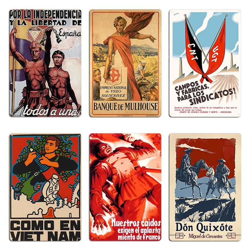 Spanish civil war poster republican spain Spanish trade unions united against fascism Metal Cinema Personalized Tin Sign Poster