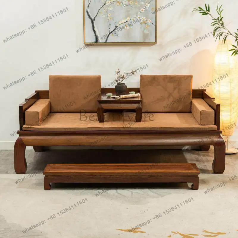 

New Chinese Arhat Bed Three-piece Solid Wood Arhat Bed Simple Modern Sofa Bed Golden Silk Dalbergia