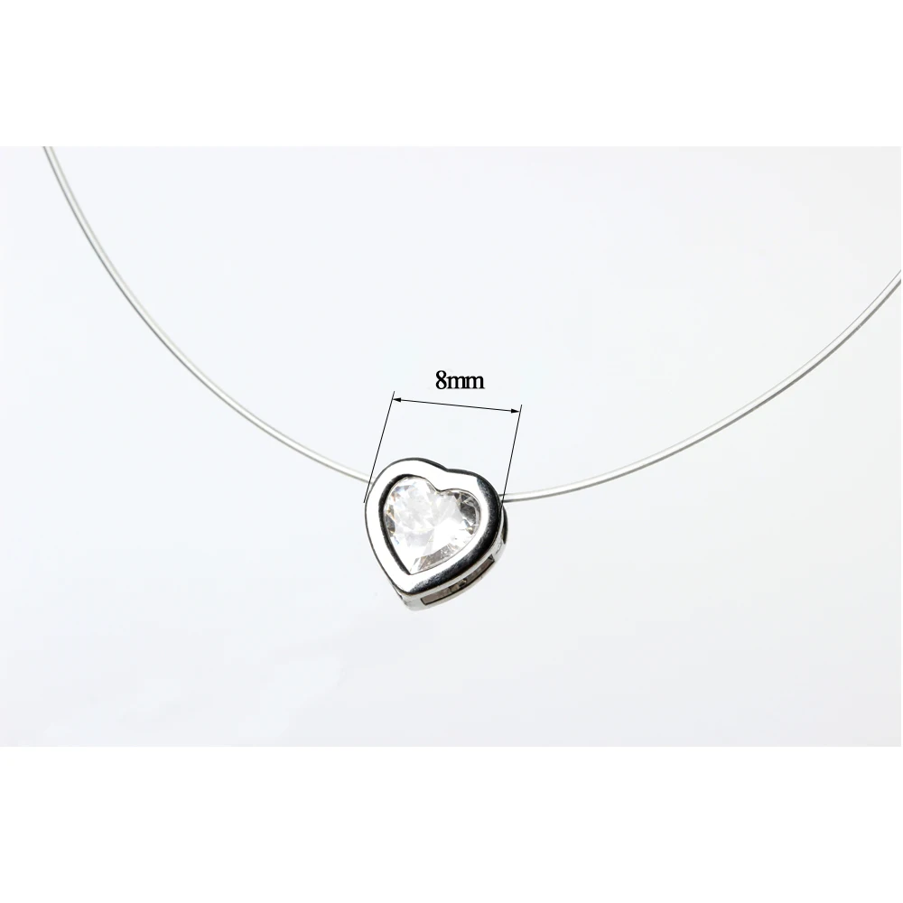 Transparent Fishing Line Sparkling Heart Necklace Silver Color Invisible Chain Women Rhinestone Choker Necklace Collier Femme