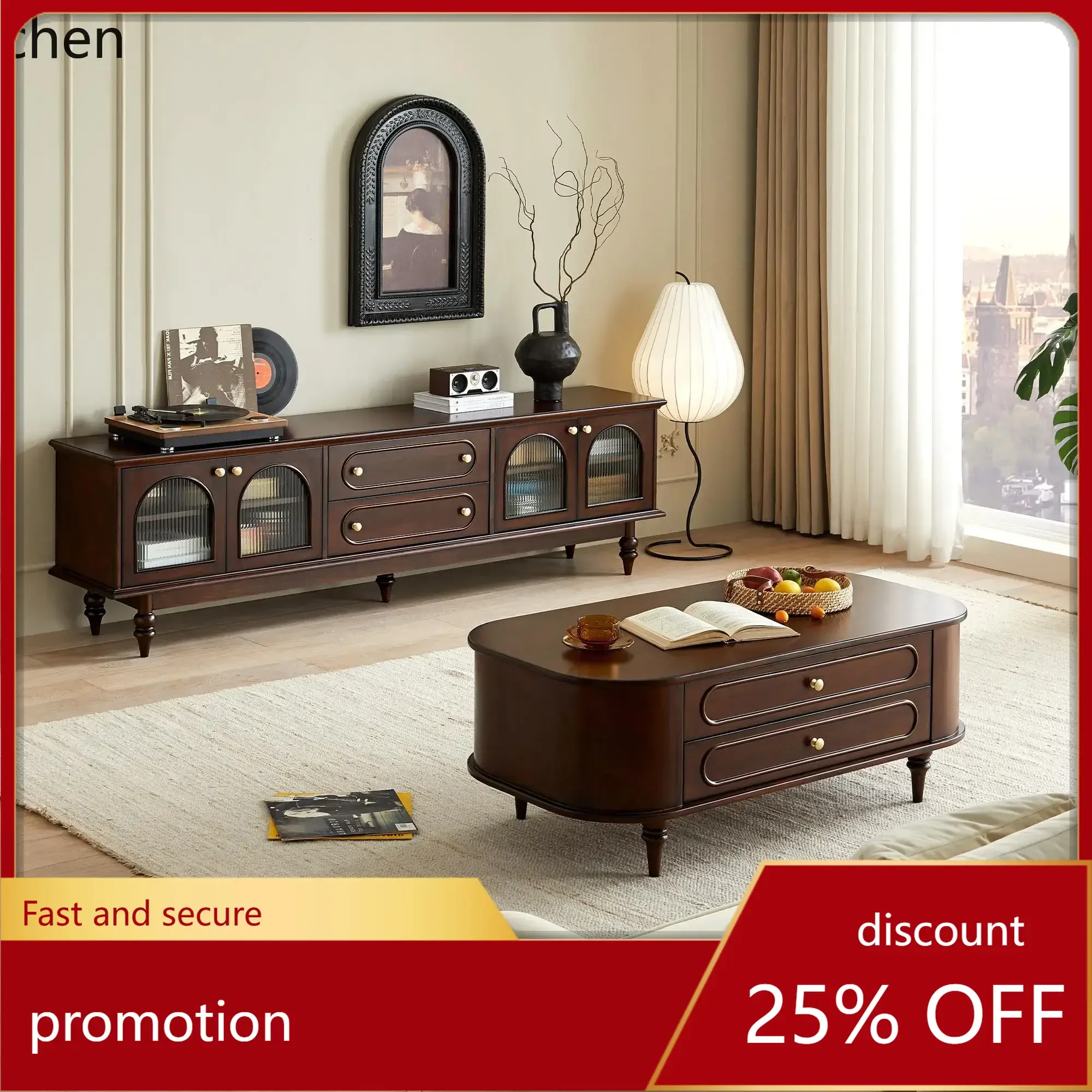 

HXL шкаф для телевизора из цельного дерева, журнальный столик, комбинация ретро-гостиной, дома, овальный чайный столик, чайный столик