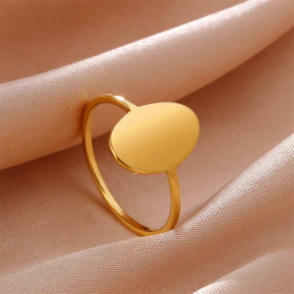 Stainless Steel Women Ring Cool Punk Simple Round Signet Finger Rings Vintage Jewelry Gold Color For Men Bar Party Accessories