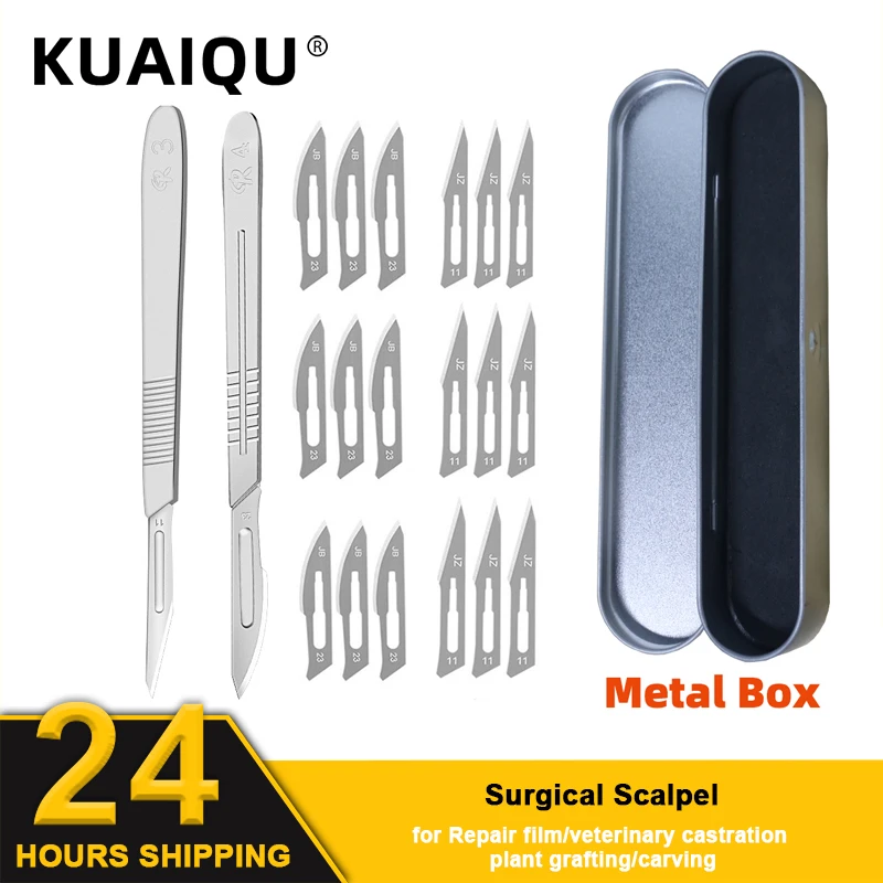 10pcs Blades Stainless Steel Surgical Scalpel 11# 23# Removable Metal Handle Storage Box for Plant Grafting Carving DIY Repair