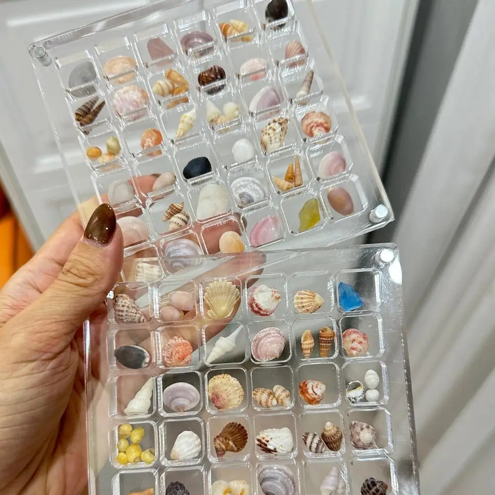 Acrylic Magnetic Display Box DIY Seashell Bead Nail Jewelry Storage Box Display Case Decorative Organizer Empty Box 36/64 Grids