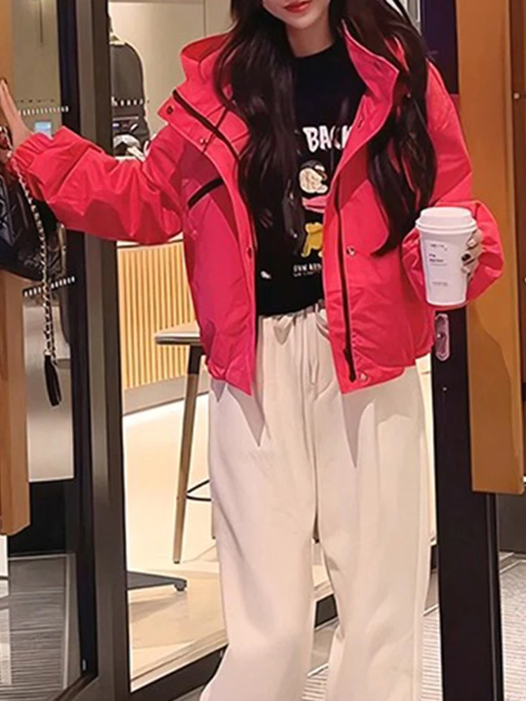 

Loose Fit Korean Sle Hooded Contrast Color Workwear Jaet Comfortable Casual Streetwear Personali Commuting Outerwear