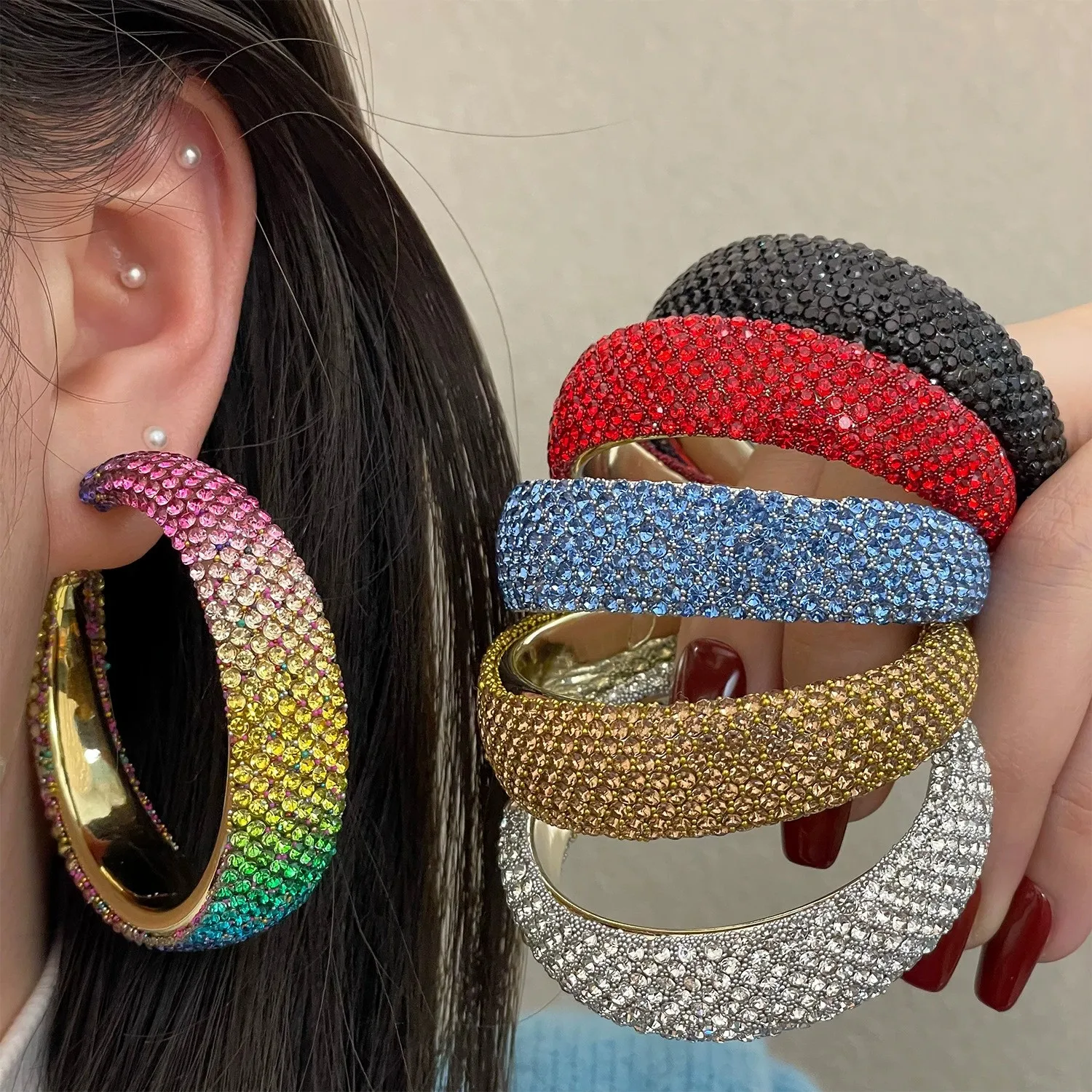 Large C-shaped Hoop Earrings, Classic Open Circle Earrings, Elegant Fashion Jewelry for Women, Suitable for Daily Wear