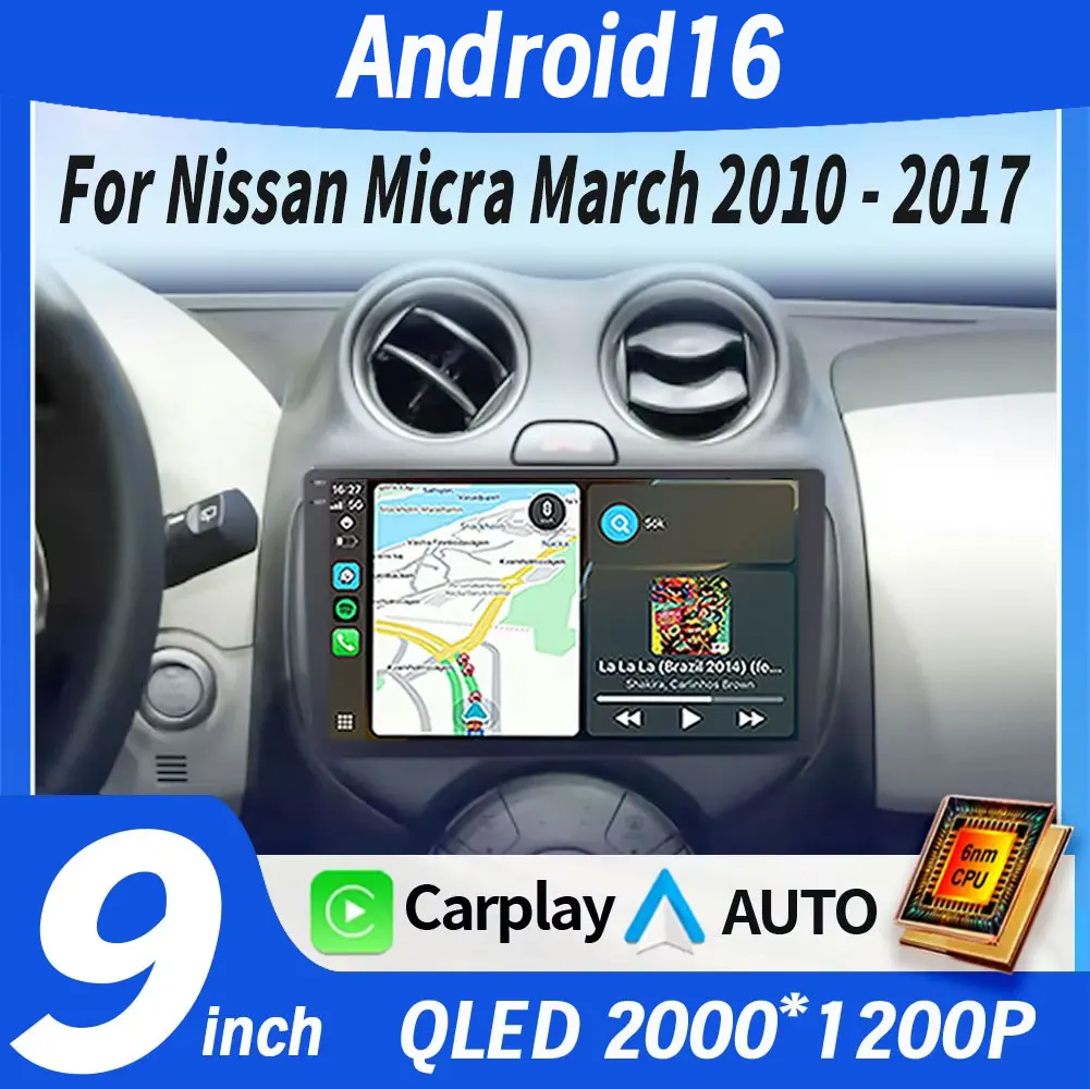 For Nissan Micra March 2010 - 2017 Car Radio Android 16 Multimedia Video Player AI Voice CarPlay Auto Head Unit 4G WiFi GPS