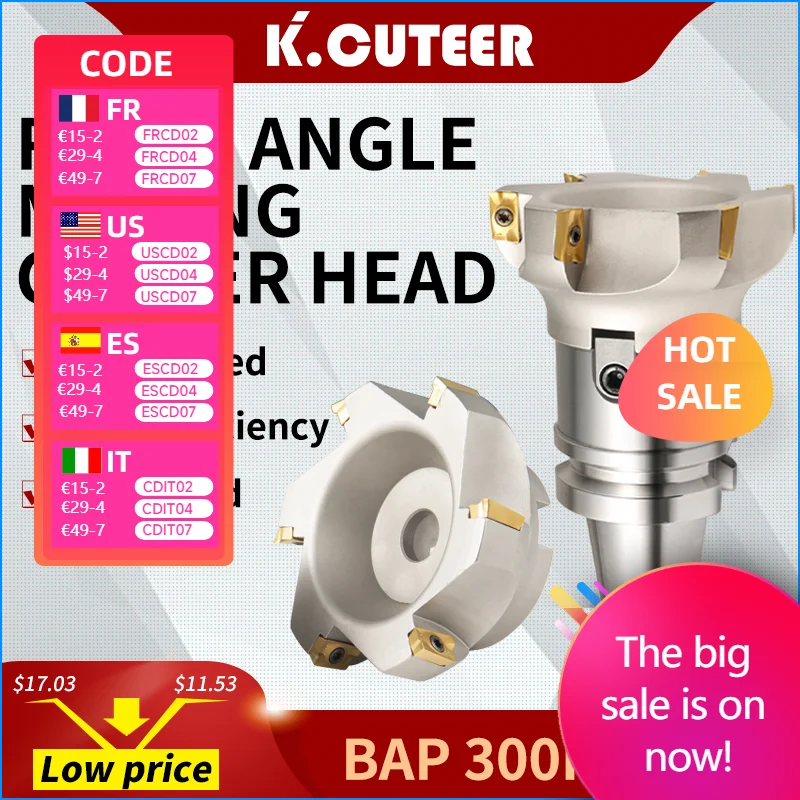 

BAP 300R/400R 40-22-4T 50-22-5T 63-22-5T 80-27-5T 100-32-6T For APMT1135/1604 Carbide Insert 90 Degree Face Milling Cutter Head