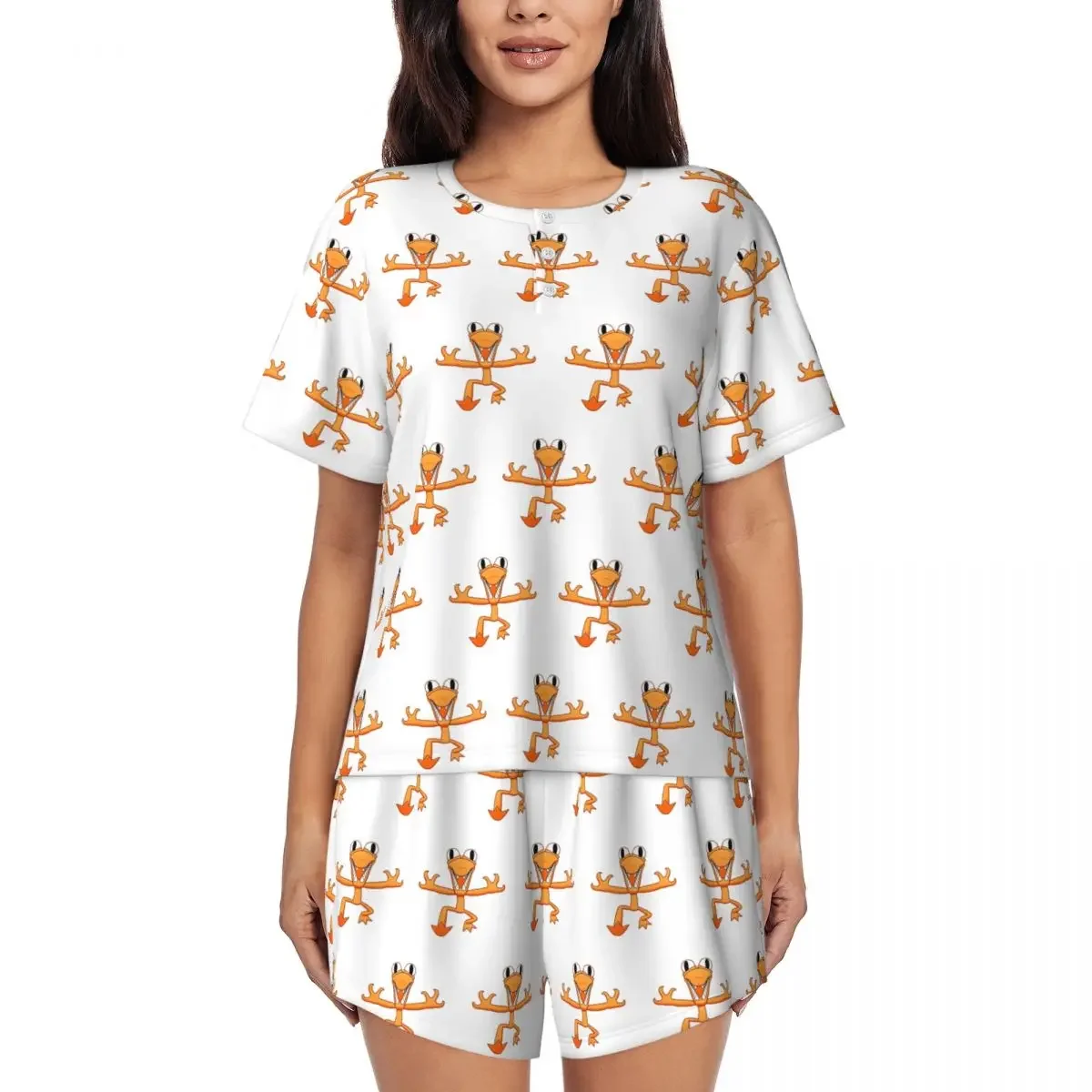 

Orange Rainbow Friend Round Neck Short Sleeves Nightdress for Sleeping Sleepshirts Women Soft Pajama Set Short Pants