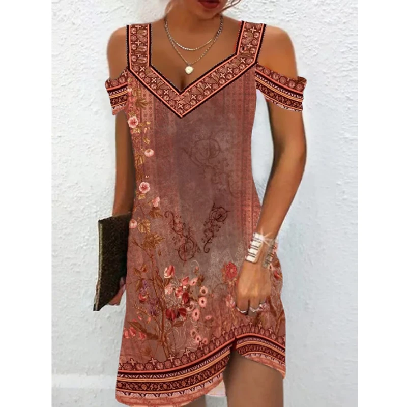 2023 Spring/Summer Women\'s Dress Casual Retro Floral Print Dresses Elegant V-neck Loose A-line Vestidos Female Commuter Pullover