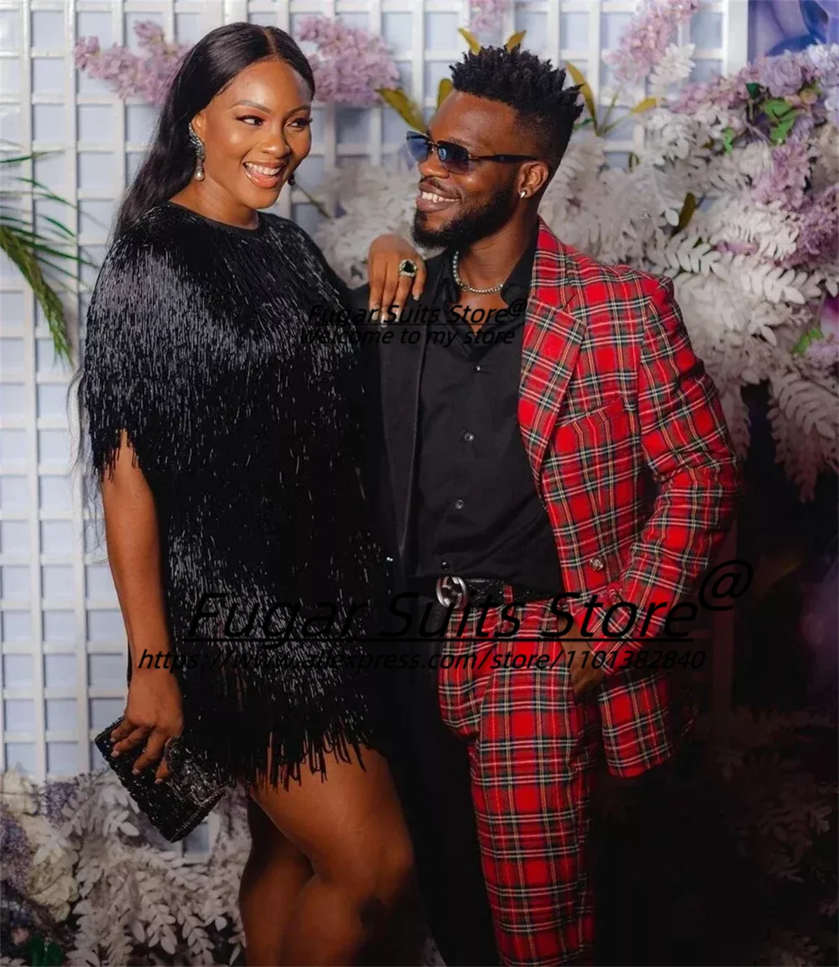 Customized Spliced Black And Red Plaid Men Suits Fashion Male Prom Blazers 2Pieces Sets High-end Groom Party Tuxedos Ropa Hombre