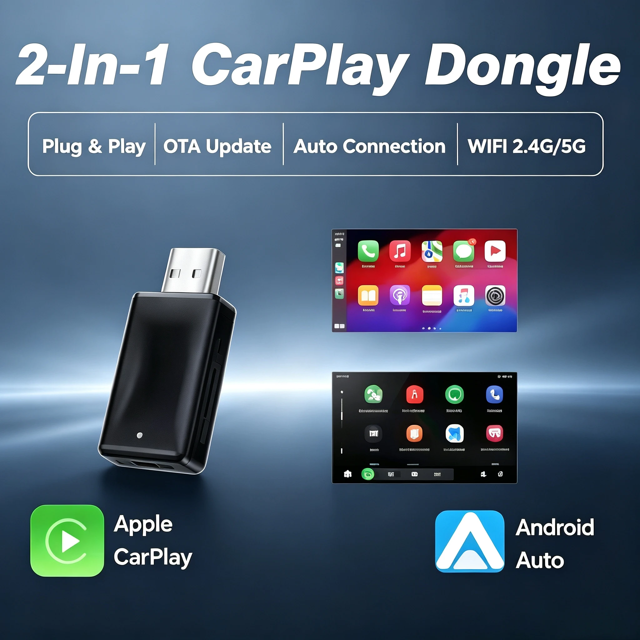 New 2-in-1 Wireless CarPlay & Android Auto Adapter, Plug & Play CarPlay Converts Wired to Wireless, Fast Auto-Connect, No Lag