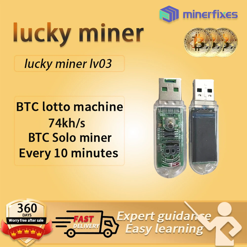 

Usb btc соло-майнер Lucky miner LV03 nerdminer V3 Биткойн-майнер 1 Вт дисплей she-256 asic ship mini USB 74KH/S btc USB-майнер