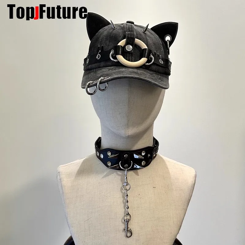 Harajuku Gothic Devil Cat Ear Sun Hat Women Men Punk Designer Y2K Girls Accessories Sunhat Cap steampunk hip pop Cat ear Hat