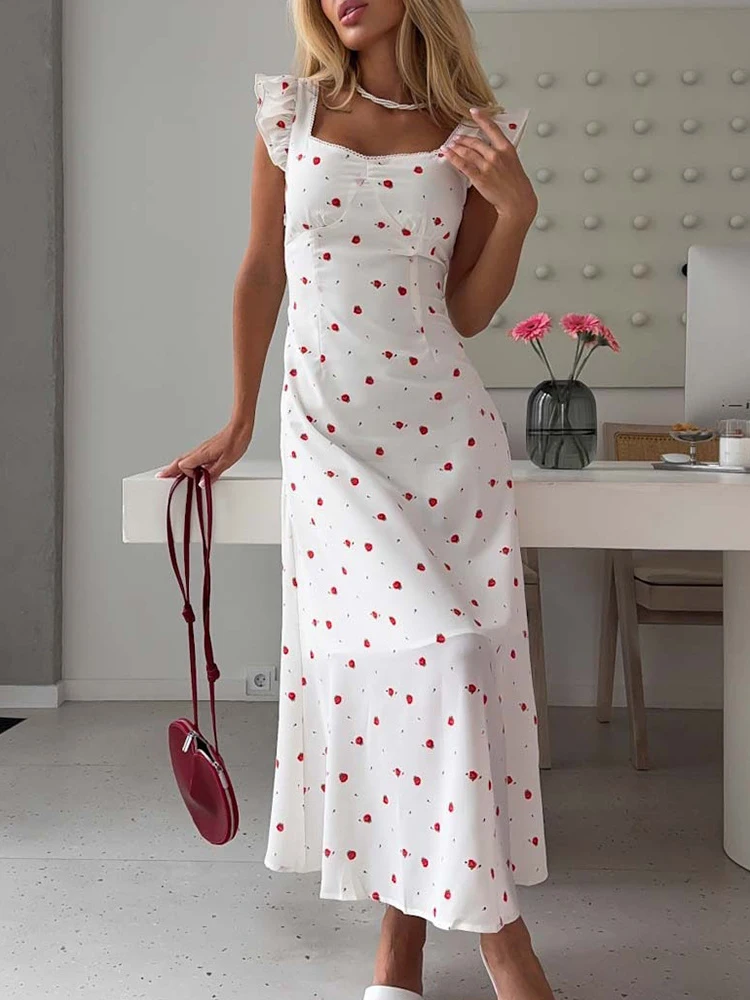 

Trendix Floral Print Midi Dress For Women Summer High Waist Slim Sleeveless Casual Dresses Street Sleeveless Party Elegant Dress