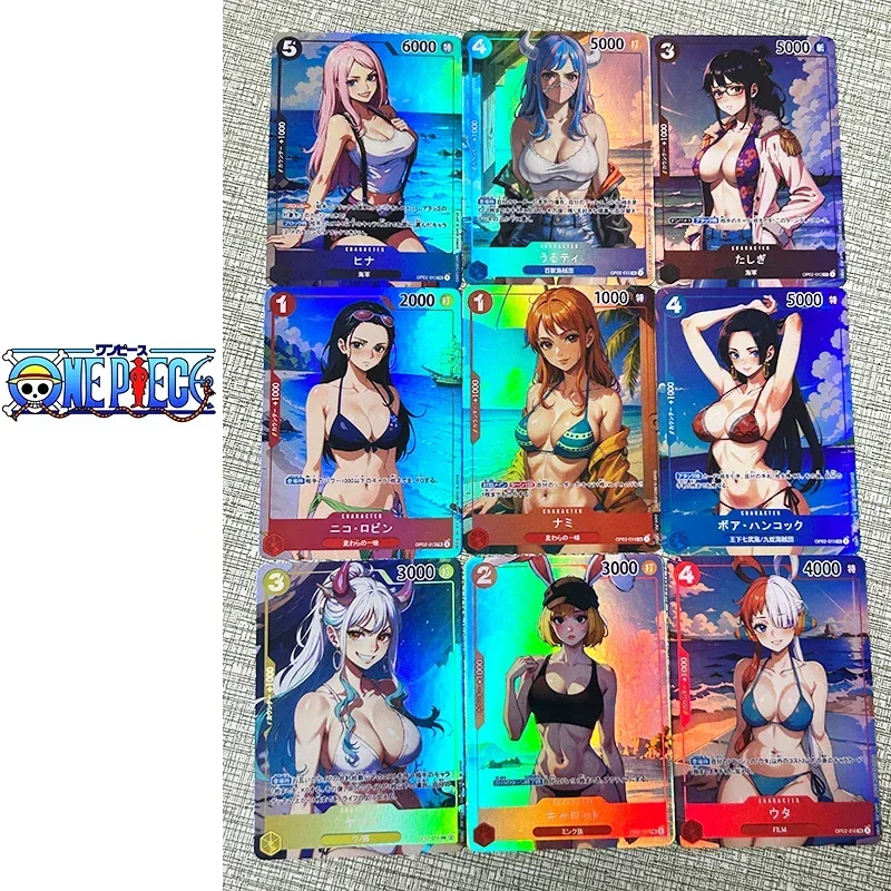 DIY 9PCS/SET ONE PIECE Collection card Yamato Nami Anime characters flash card Cartoon toys Game card Christmas birthday gift