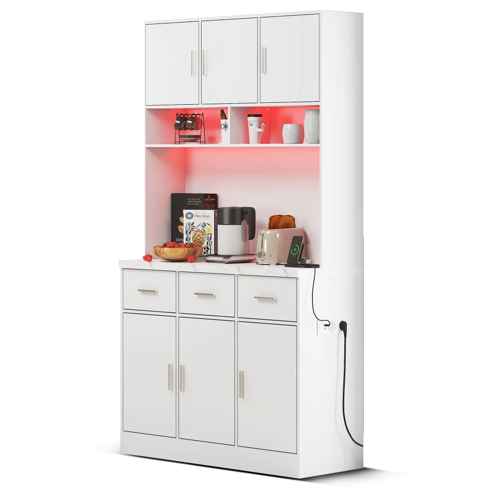 Mobile Buffet Multifunzionale 100 X 40 X 180 Cm con Cassetti, Ripiani Regolabili, Fori per la Gestione dei Cavi, Credenza per la Casa, Armadio per la Conservazione, Arredamento per Cucina e Sala da