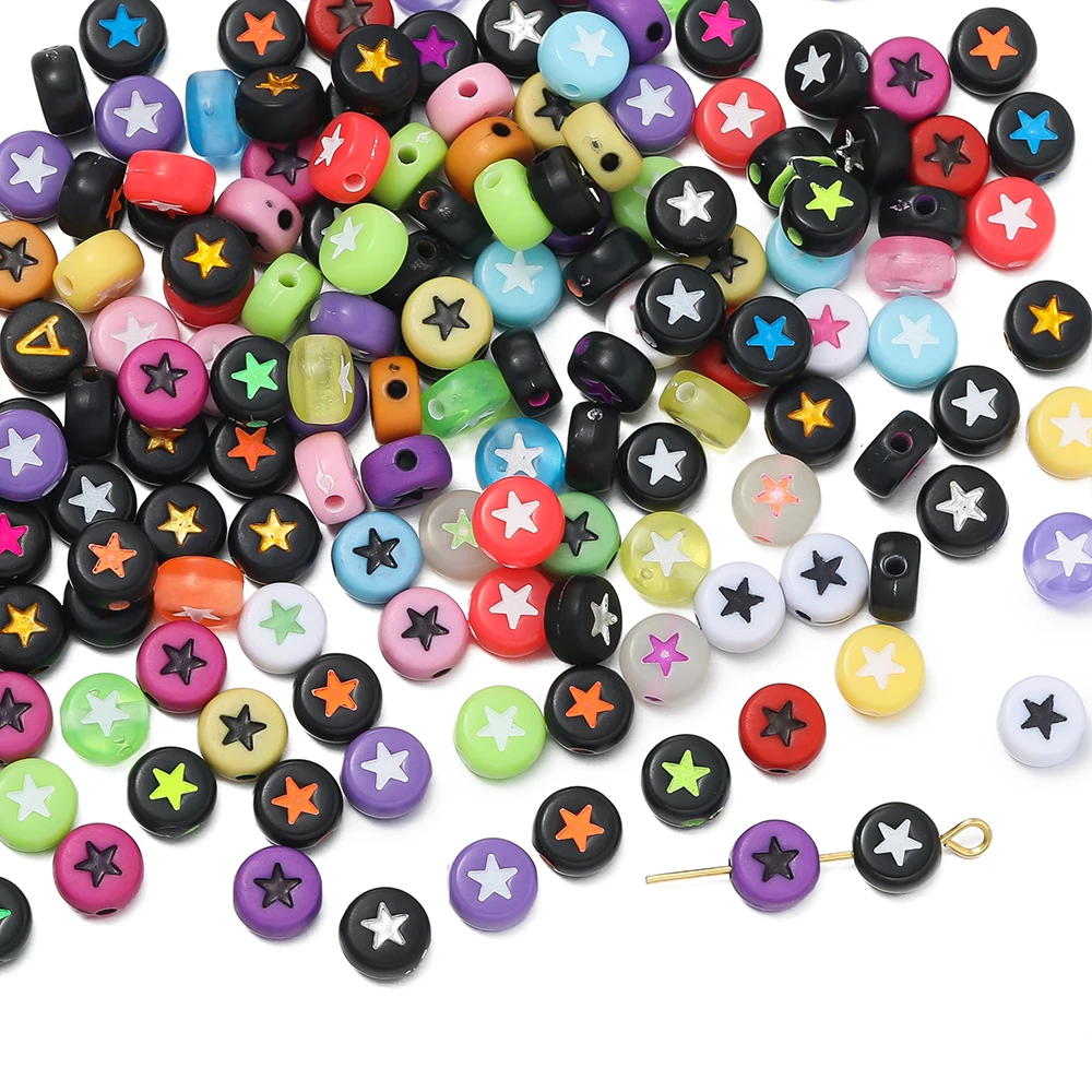 

100pcs/lot 7mm Star Acrylic Beads Round Flat Loose Spacer Beads For Needlework Bracelet Necklace DIY Jewelry Making Accessories