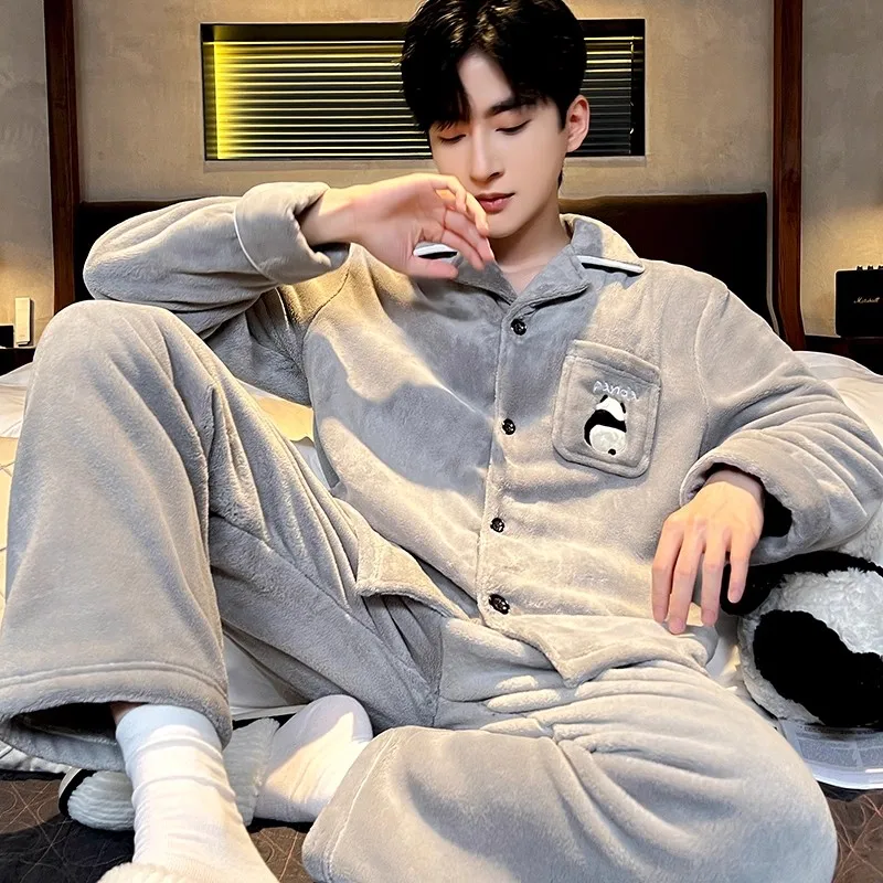 Tz20397 silver gray panda men's cardigan