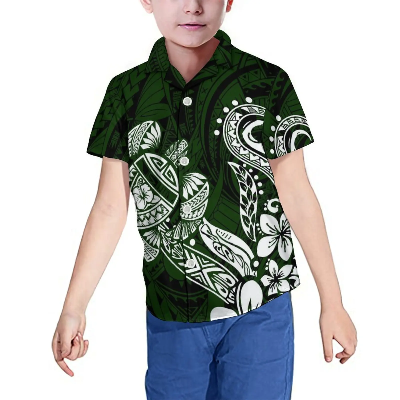 

Polynesian Turtle Print Fashion Personality Boys Shirt 2-16T