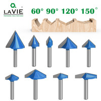 LAVIE Set 1/4 6mm Shank 60 90 120 150 Degree V Type Slotting Cutter Bit CNC Engraving Solid Router Bit Carbide Milling Cutter