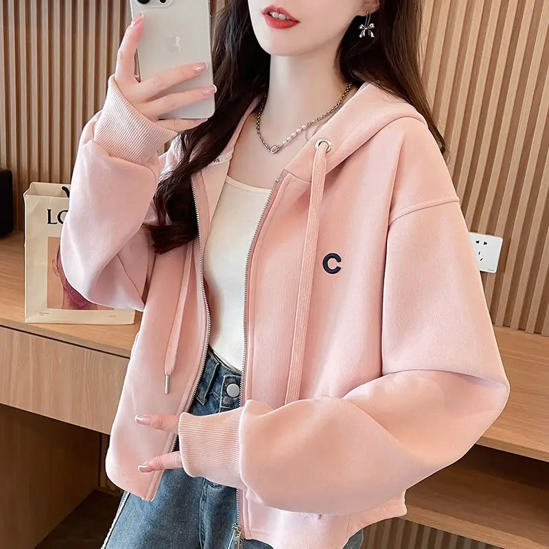 Women's New Spring and Autumn Design Personalized Hooded Sweatshirt Zipper Slimming Age-reducing Long-sleeved Jacket